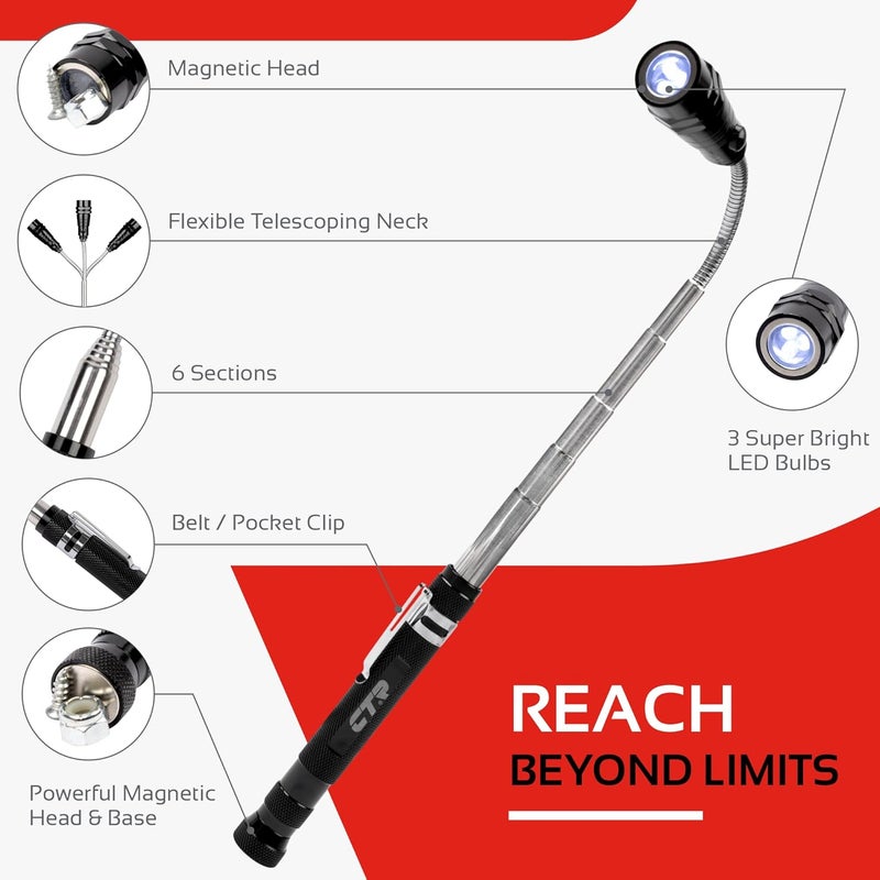 CTR 5PCS Telescoping Magnetic Pickup Tool Kit with Super Bright COB LED Square Inspection Mirror, Flexible Magnet Flashlight, Adjustable Inspection Tool with Long Handle - Best Gadgets Gifts for Men - Image 5